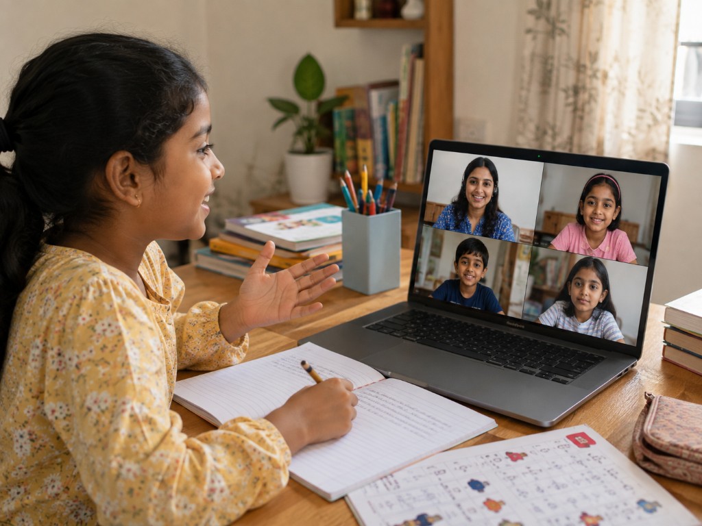 Children in a live Confident English class