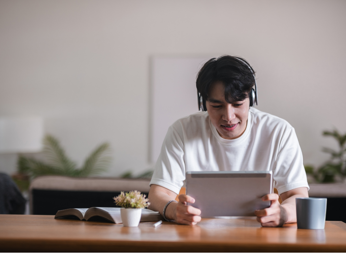 A student reading their written plan